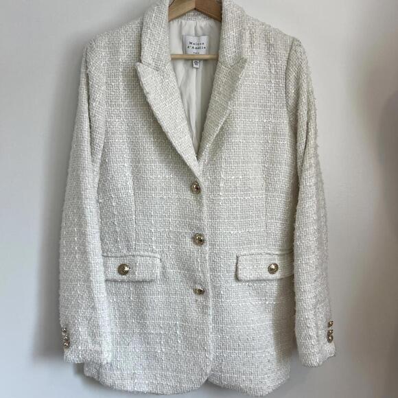 Maison D' Amelie Paris Women's Size Medium Acrylic Wool Blend Blazer Jacket Gold - Picture 13 of 13